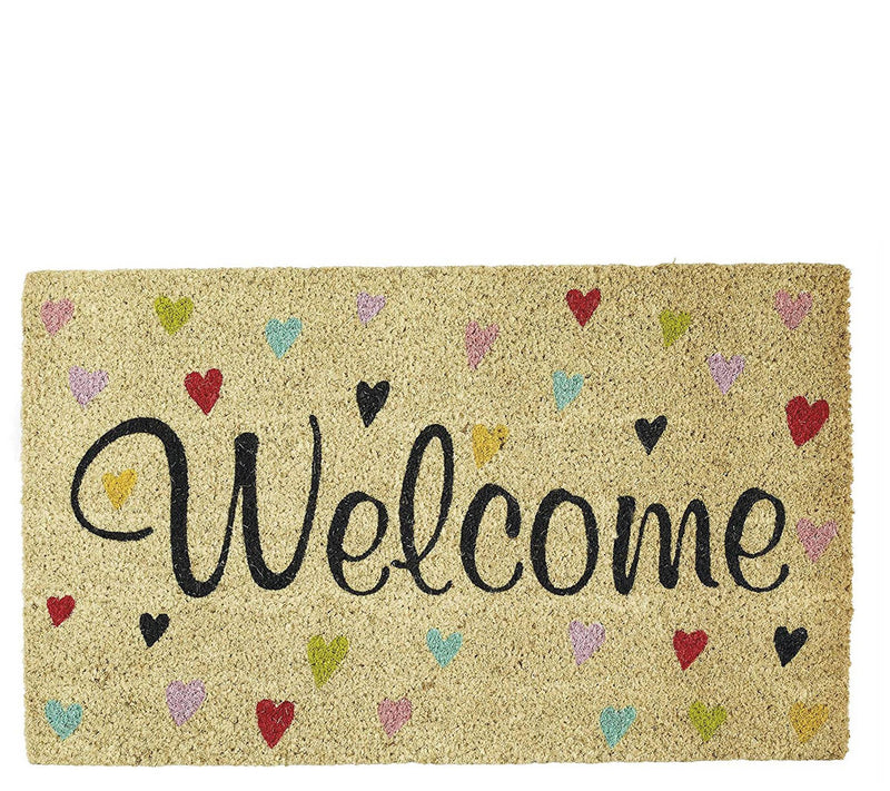 Welcome Hearts Natural Coir Doormat with Nonslip Back — Main view