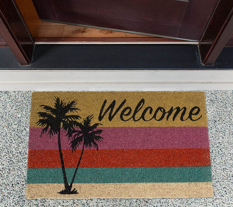 Welcome Palm Trees Natural Coir Doormat with Nonslip Back — View 2