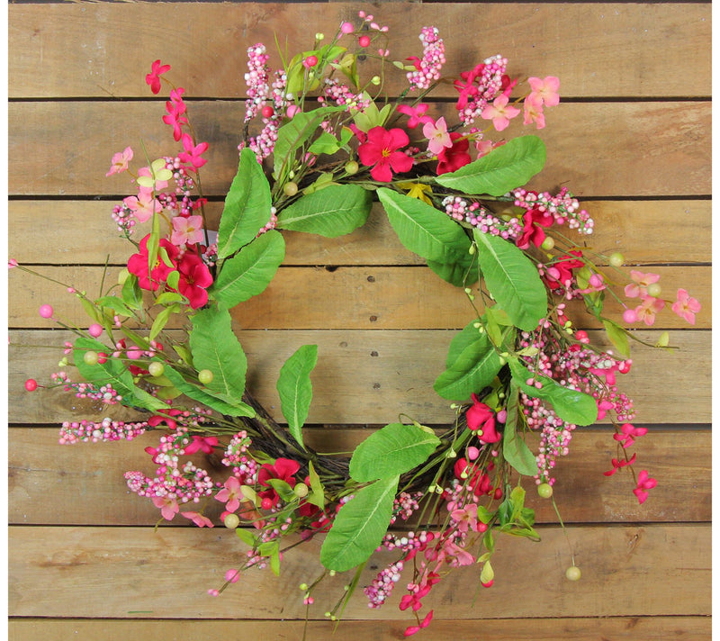 Northlight Pink Geranium & Coral Root Spring Floral Wreath — View 3