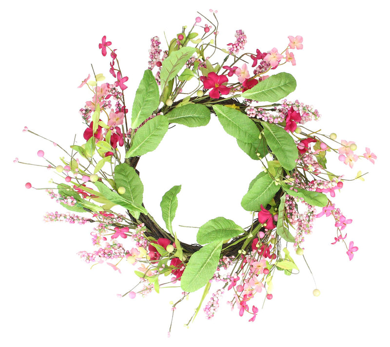 Northlight Pink Geranium & Coral Root Spring Floral Wreath — Main view