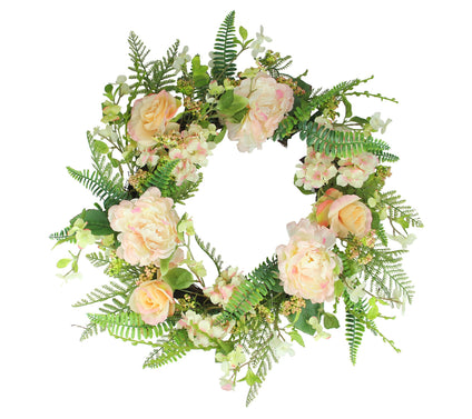 Northlight 24" Rose & Peony Flowers Spring Wreath Coral Pink