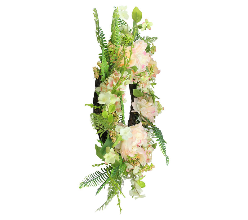 Northlight 24" Rose & Peony Flowers Spring Wreath Coral Pink — View 2