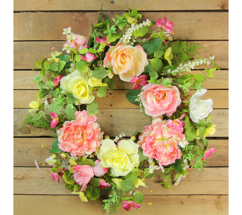 Northlight Roses & Marigolds Flowers & Leaves Spring Wreath — View 2
