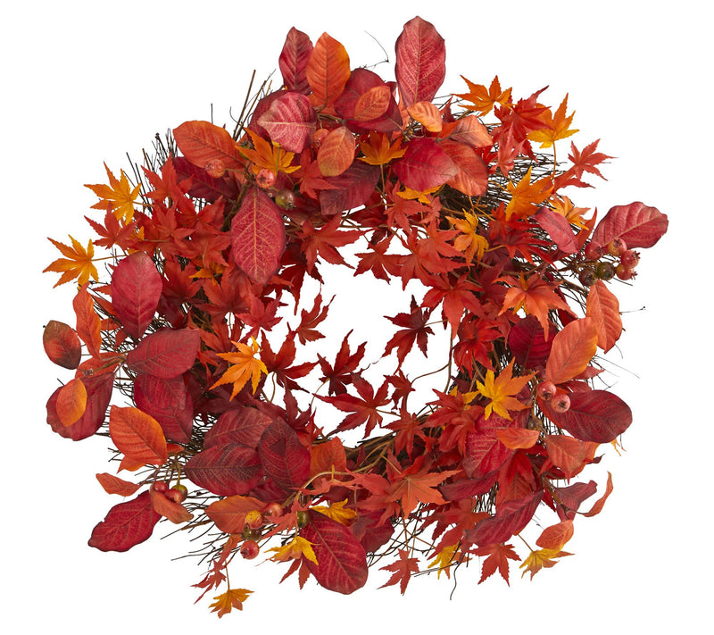 22" Japanese Maple, Magnolia Wreath by Nearly Natural — Main view