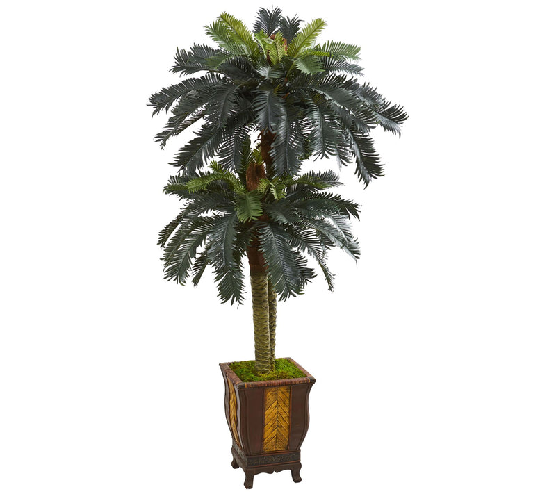 6' Double Sago Palm Tree in Planter by Nearly Natural — Main view