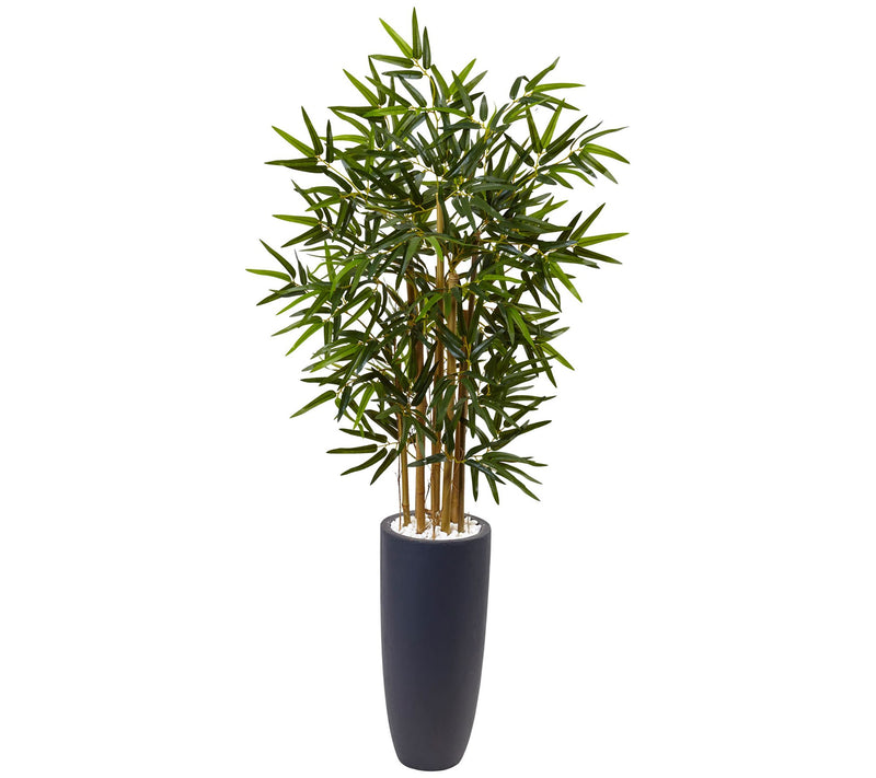 4' Bamboo Tree in Gray Cylinder Planter by Nearly Natural — Main view