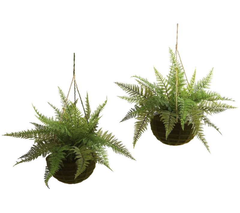 Leather Fern Mossy Hanging Basket Set of 2 by Nearly Natural — Main view