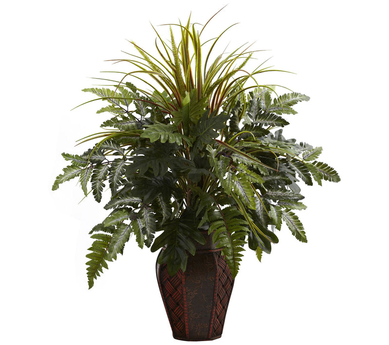 Mixed Grass and Fern in Decorative Planter by Nearly Natural — Main view