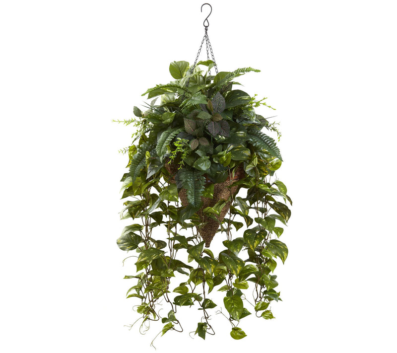 Mixed Greens with Cone Hanging Basket by NearlyNatural — Main view