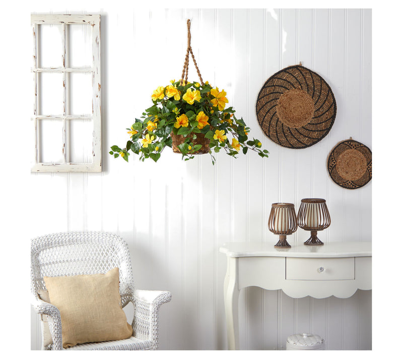 Hibiscus Hanging Basket by Nearly Natural — View 2