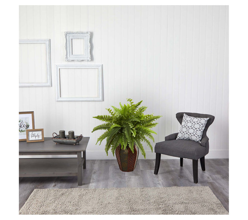 Boston Fern Plant in Decorative Planter by Nearly Natural — View 2
