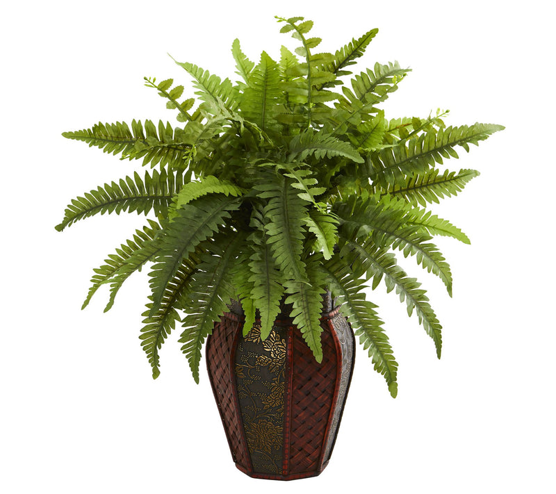 Boston Fern Plant in Decorative Planter by Nearly Natural — Main view