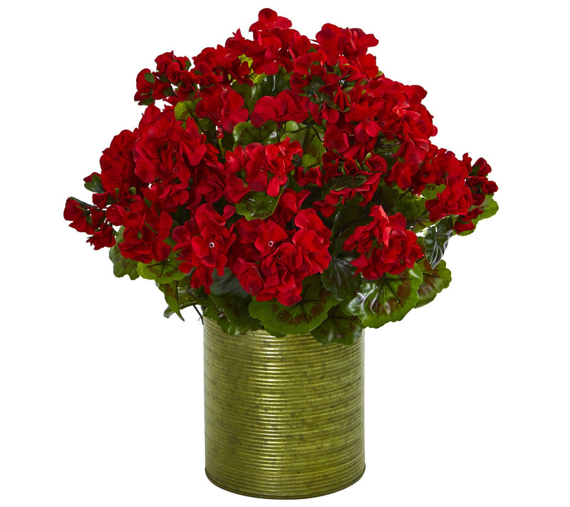Geranium Plant in Metal Planter by Nearly Natural — View 3