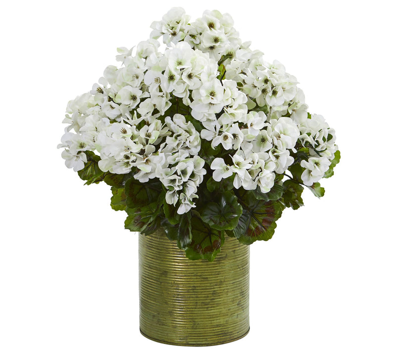 Geranium Plant in Metal Planter by Nearly Natural — View 5