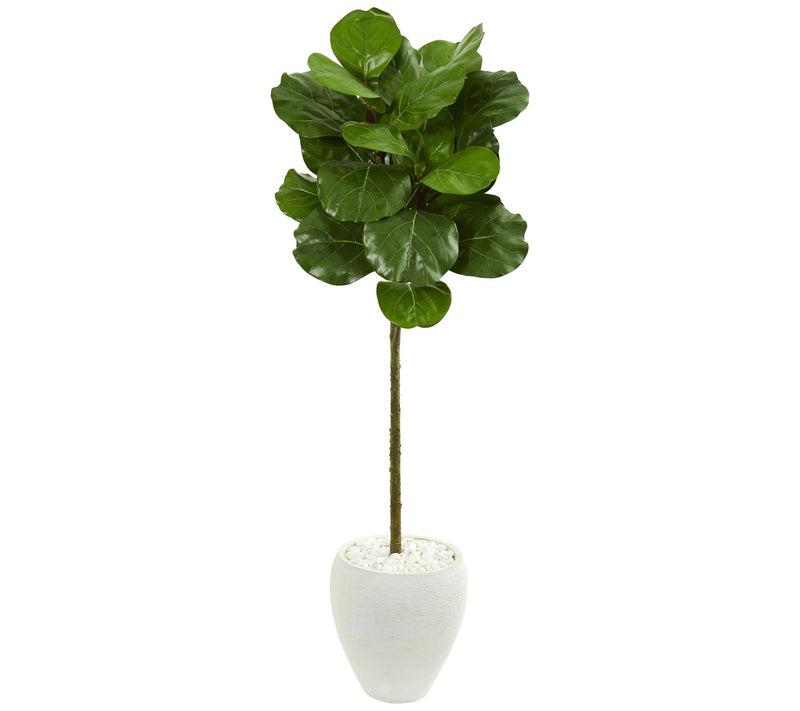 5' Fiddle Leaf Tree in White P lanter by Nearl y Natural — Main view