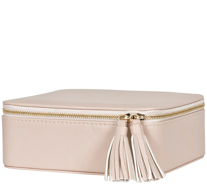 Mele & Co. Shiloh Travel Jewelry Case in Tan Faux Leather — Main view