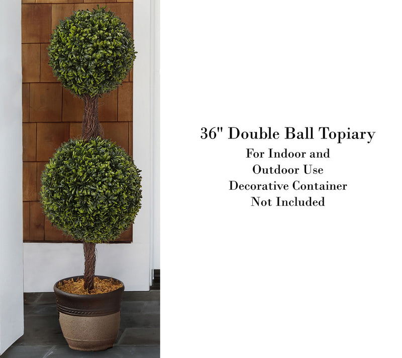 Pure Garden 36" Artificial Podocarpus Double Ball Topiary — View 3