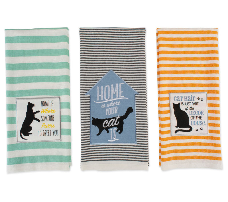 Design Imports Set of 3 Cat's Meow EmbellishedKitchen Towels — Main view