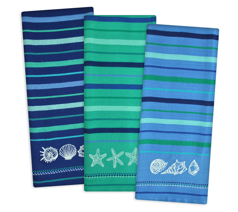 Design Imports Set of 3 Blue Sea Embroidered Kitchen Towels — Main view