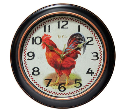 Infinity Instruments Red Rooster 12" Kitchen Clock