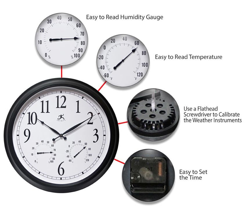 Infinity Instruments Classic Black Indoor/Outdoor Large Clock — View 4