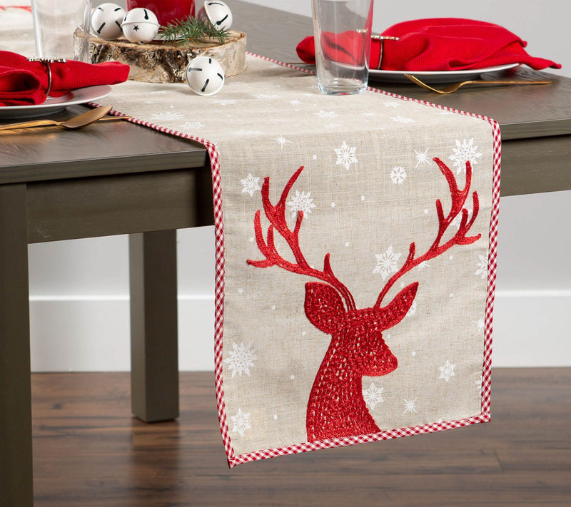 Design Imports Red Reindeer Embroidered Table Rnner 14" x 70" — View 4