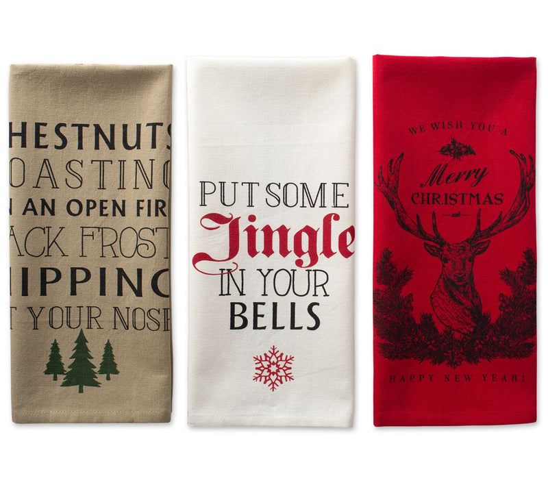 Design Imports Set of 3 Holiday Stag ChristmasKitchen Towels — Main view
