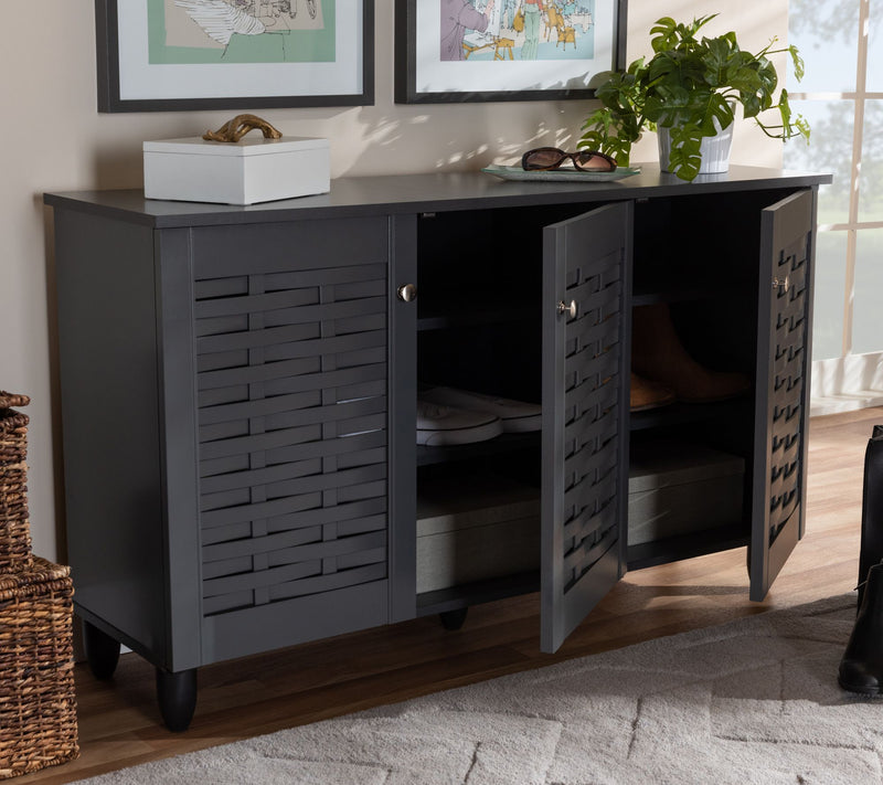 Baxton Studio Winda Charcoal 3-Door Shoe Cabinet — View 2