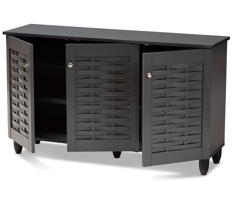 Baxton Studio Winda Charcoal 3-Door Shoe Cabinet — View 3