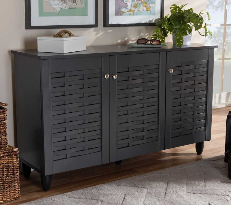 Baxton Studio Winda Charcoal 3-Door Shoe Cabinet — View 8