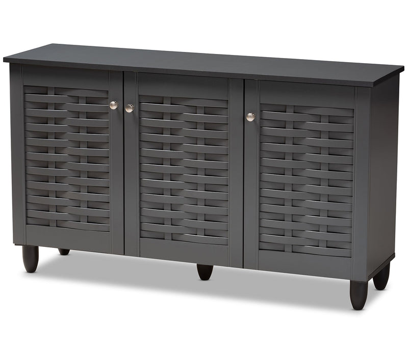 Baxton Studio Winda Charcoal 3-Door Shoe Cabinet — Main view