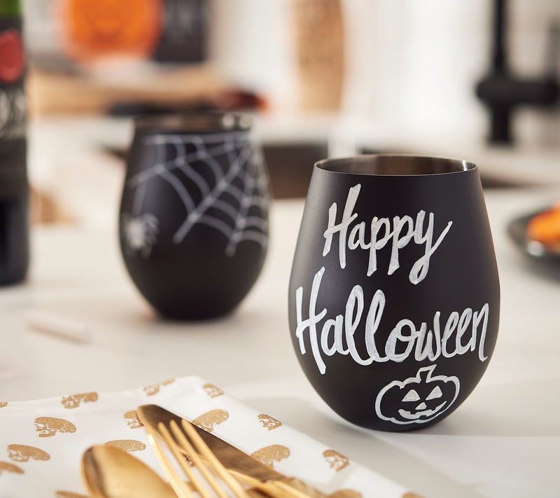 Artland Colton Set of 2 Chalkable Stemless Wine Glasses — View 3