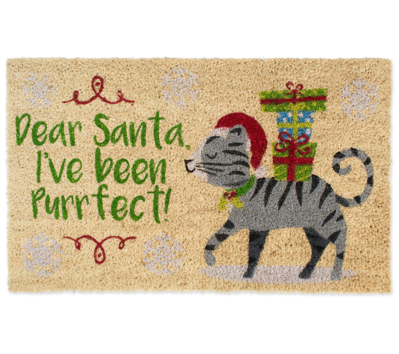 DII Dear Santa Purrfect Natural Coir Doormat w/Non-Slip Back — Main view