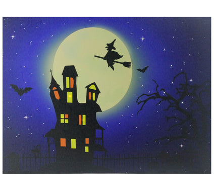 Northlight Witch in the Moon Halloween Canvas Wall Art
