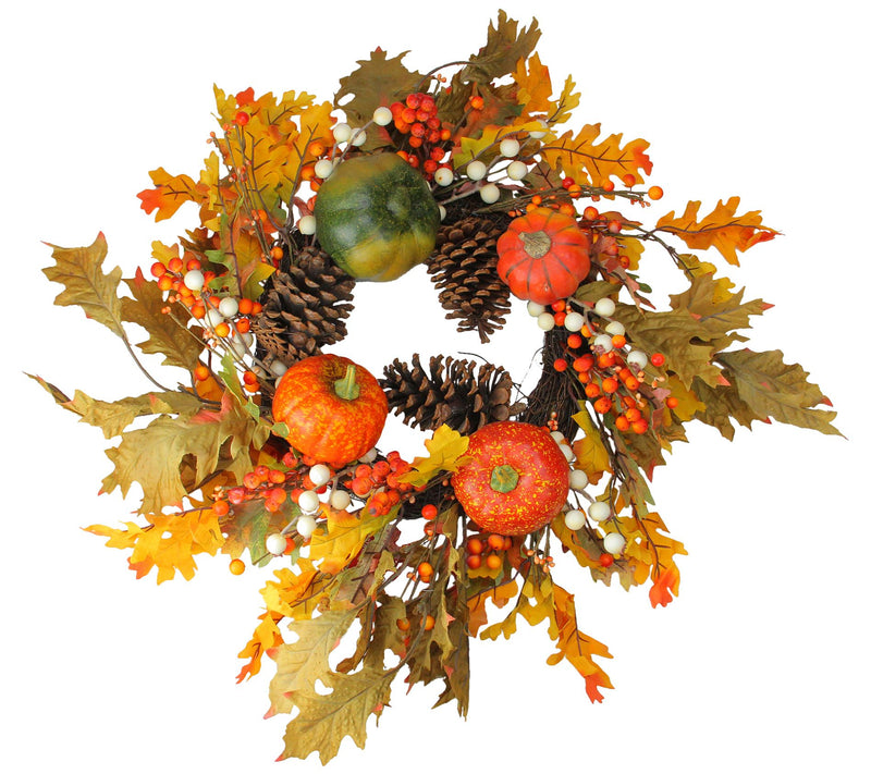 Northlight Fall Pine Cones and Pumpkins Thanksgiving Wreath — Main view