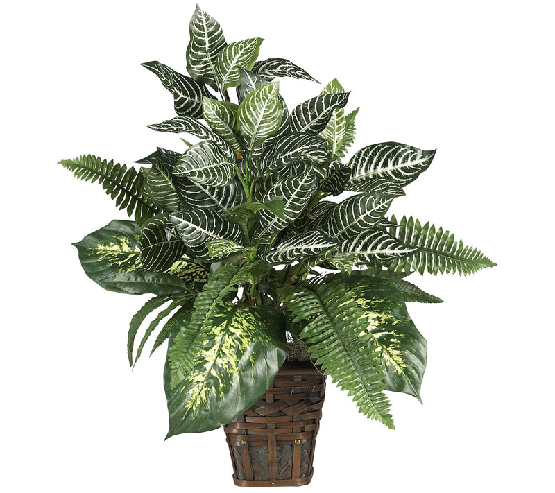 Mixed Greens Zebra w/ Wicker Silk Plant by Nearly Natural — Main view