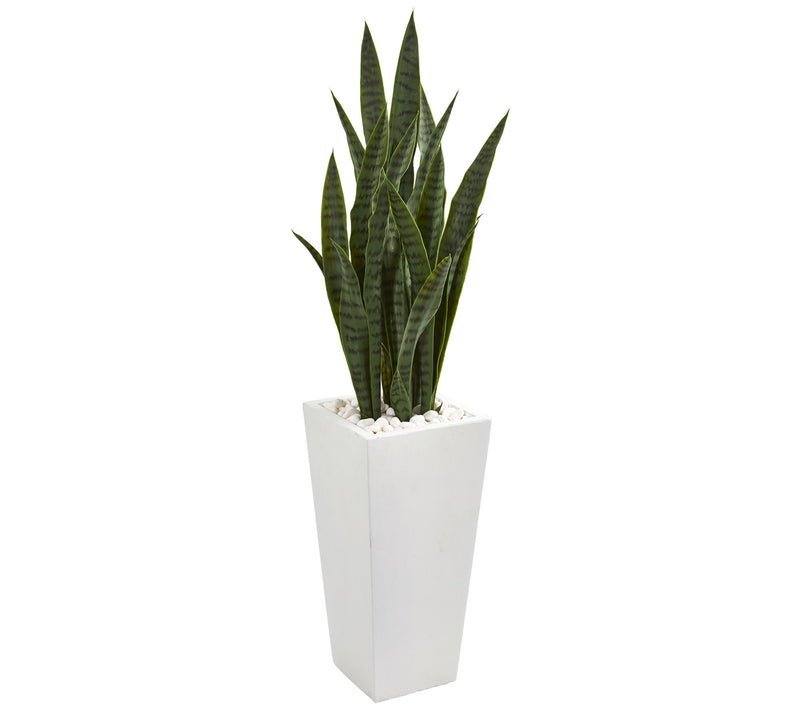 4' Sansevieria in White Tower Planter by NearlyNatural — Main view