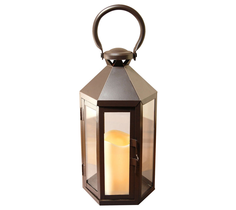 LumaBase Warm Black Hexagon Metal Lantern withLED Candle — Main view