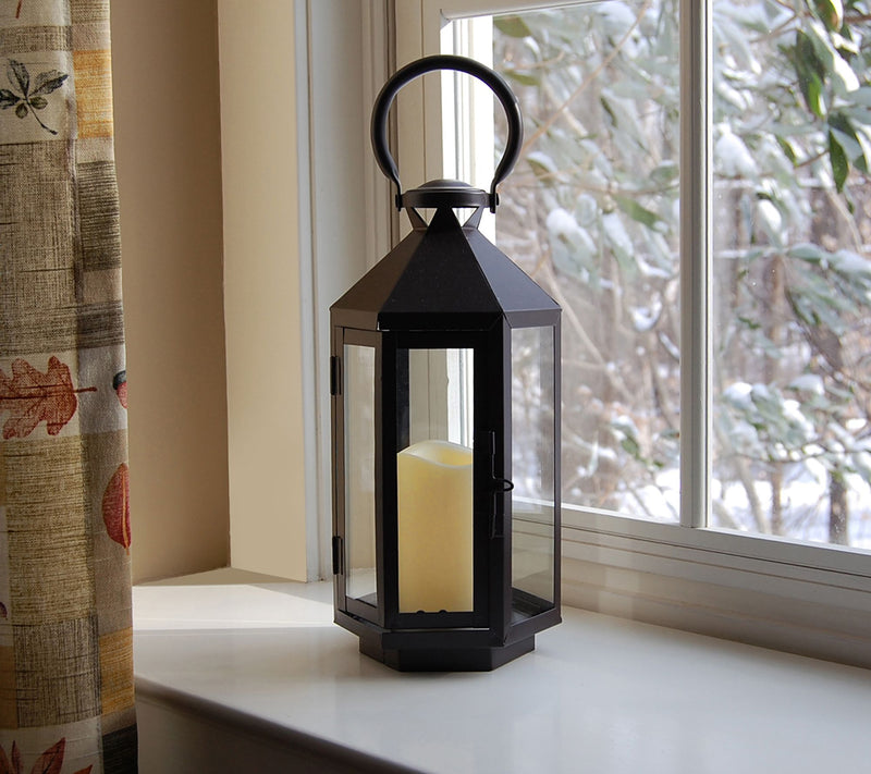 LumaBase Warm Black Hexagon Metal Lantern withLED Candle — View 2