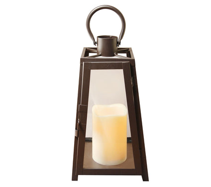 LumaBase Warm Black Tapered Metal Lantern withLED Candle