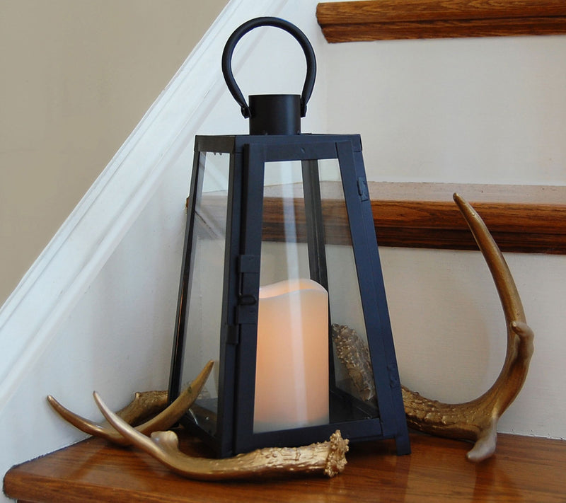 LumaBase Warm Black Tapered Metal Lantern withLED Candle — View 3