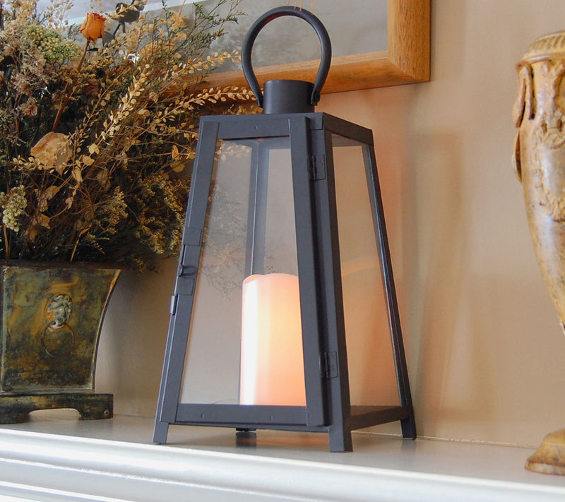 LumaBase Warm Black Tapered Metal Lantern withLED Candle — View 2
