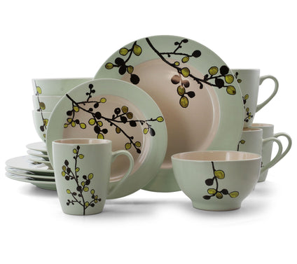 Elama Retro Bloom 16-Piece Round Stoneware Dinnerware Set