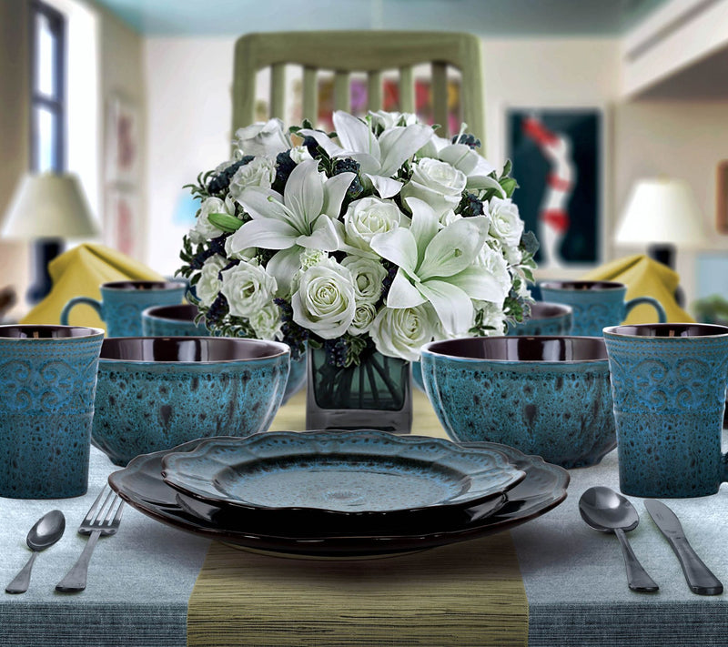 Elama Lavish Blue 16-Piece Stoneware DinnerwareSet — View 8