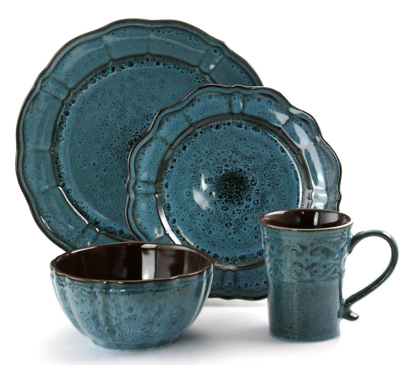 Elama Lavish Blue 16-Piece Stoneware DinnerwareSet — View 2
