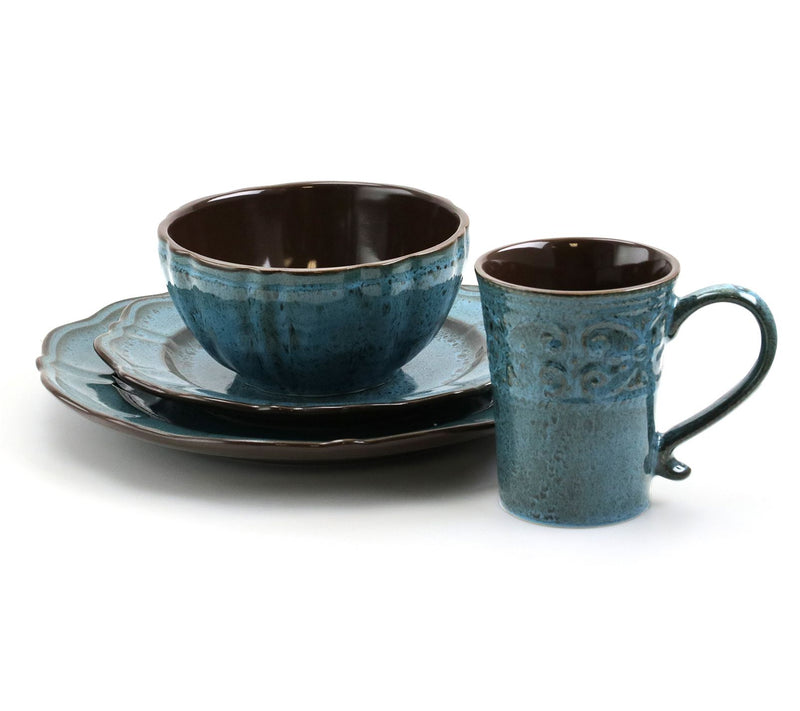 Elama Lavish Blue 16-Piece Stoneware DinnerwareSet — View 5