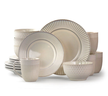 Elama Market Finds 16-Piece Stoneware Dinnerware Set in White