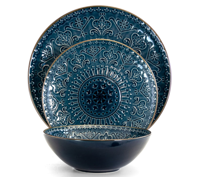 Elama Deep Sea Mozaic 16-Piece Round StonewareDinnerware Set — View 2