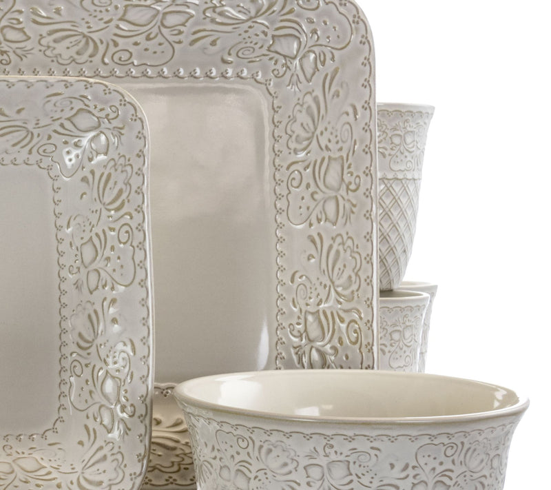 Elama Lotus 16-Pc Square Stoneware Dinnerware Set — View 8