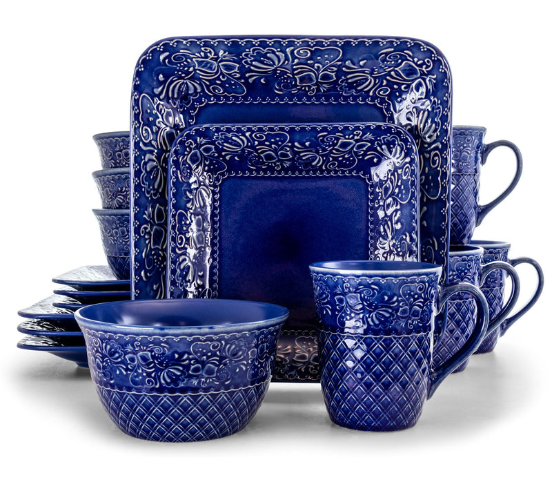 Elama Lotus 16-Pc Square Stoneware Dinnerware Set — Main view